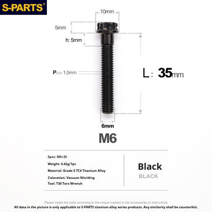 S-PARTS STAN M6 A3 Series TC4 Titanium Bolts – Standard Head Fasteners for Motorcycle & E-Motorcycle Upgrades