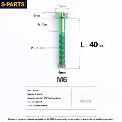 S-PARTS STAN M6 A3 Series TC4 Titanium Bolts – Standard Head Fasteners for Motorcycle & E-Motorcycle Upgrades