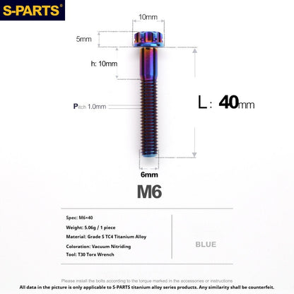 S-PARTS STAN M6 A3 Series TC4 Titanium Bolts – Standard Head Fasteners for Motorcycle & E-Motorcycle Upgrades