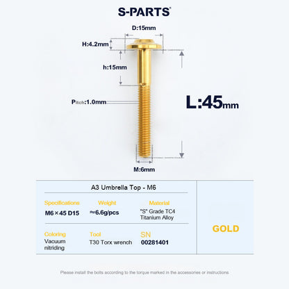 SPARTS A3 Series M6 Titanium Button Head Bolt D15 Grade TC4 | Motorcycle &Bike Upgrade Screw