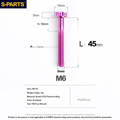 S-PARTS STAN M6 A3 Series TC4 Titanium Bolts – Standard Head Fasteners for Motorcycle & E-Motorcycle Upgrades