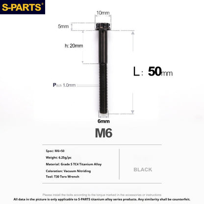 S-PARTS STAN M6 A3 Series TC4 Titanium Bolts – Standard Head Fasteners for Motorcycle & E-Motorcycle Upgrades