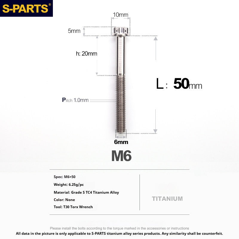 S-PARTS STAN M6 A3 Series TC4 Titanium Bolts – Standard Head Fasteners for Motorcycle & E-Motorcycle Upgrades
