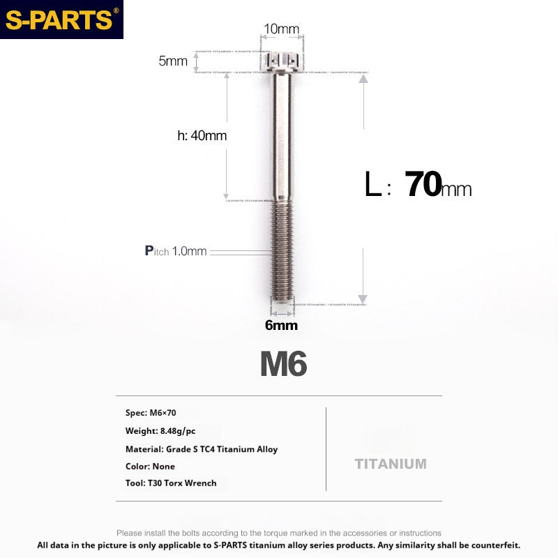 S-PARTS STAN M6 A3 Series TC4 Titanium Bolts – Standard Head Fasteners for Motorcycle & E-Motorcycle Upgrades