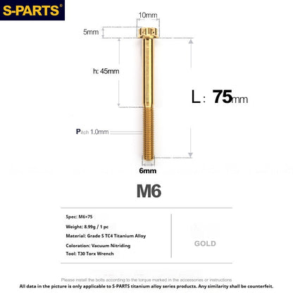 S-PARTS STAN M6 A3 Series TC4 Titanium Bolts – Standard Head Fasteners for Motorcycle & E-Motorcycle Upgrades