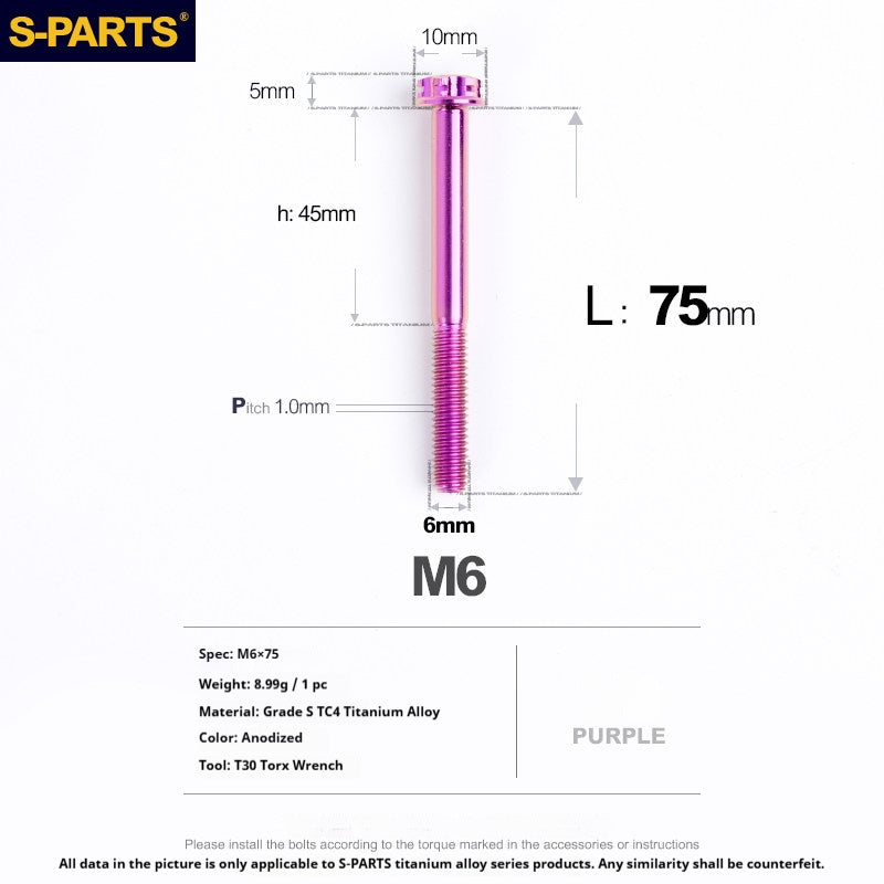 S-PARTS STAN M6 A3 Series TC4 Titanium Bolts – Standard Head Fasteners for Motorcycle & E-Motorcycle Upgrades