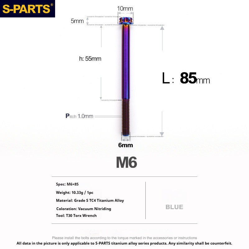S-PARTS STAN M6 A3 Series TC4 Titanium Bolts – Standard Head Fasteners for Motorcycle & E-Motorcycle Upgrades