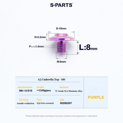 SPARTS A3 Series M6 Titanium Button Head Bolt D15 Grade TC4 | Motorcycle &Bike Upgrade Screw