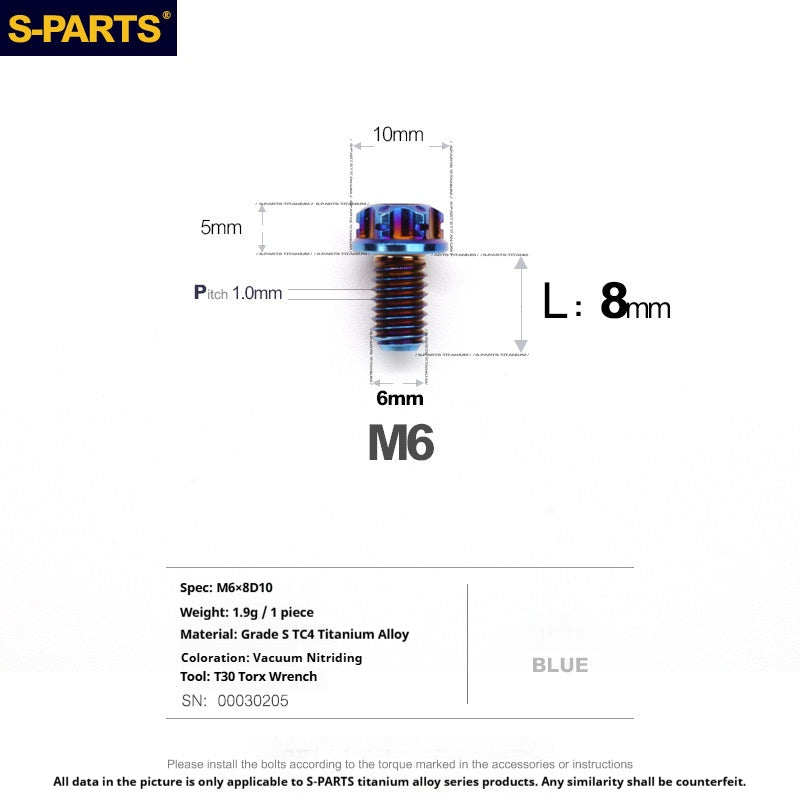 S-PARTS STAN M6 A3 Series TC4 Titanium Bolts – Standard Head Fasteners for Motorcycle & E-Motorcycle Upgrades