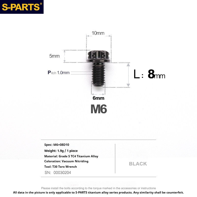 S-PARTS STAN M6 A3 Series TC4 Titanium Bolts – Standard Head Fasteners for Motorcycle & E-Motorcycle Upgrades