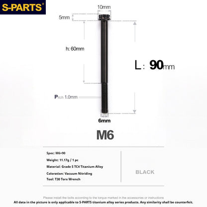 S-PARTS STAN M6 A3 Series TC4 Titanium Bolts – Standard Head Fasteners for Motorcycle & E-Motorcycle Upgrades