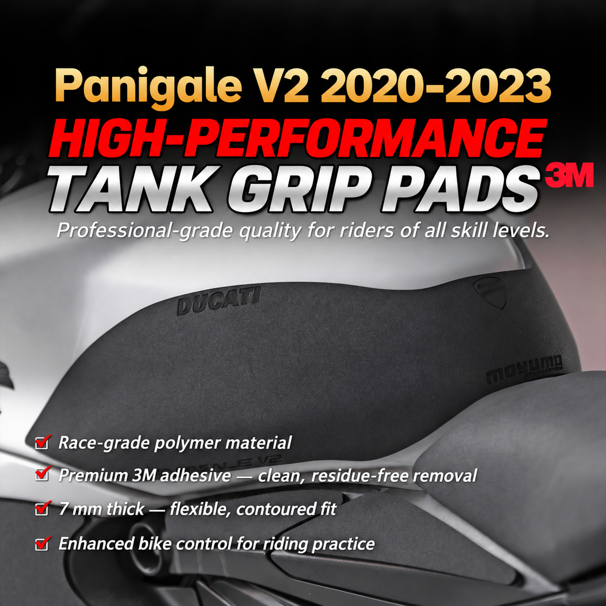 Ducati Panigale V2 2020–2024 Tank Grip Pads | High-Performance Tank Protection | 3M Adhesive