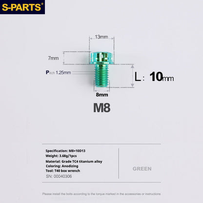 SPARTS A3 Series Green Titanium Screws M8 L10–120mm for Motorcycle Bicycle Car