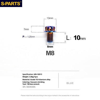 S-PARTS A3 Series M8 Blue Titanium Bolts | Motorcycle and Auto Lightweight Modification Aurora Blue L10-120mm