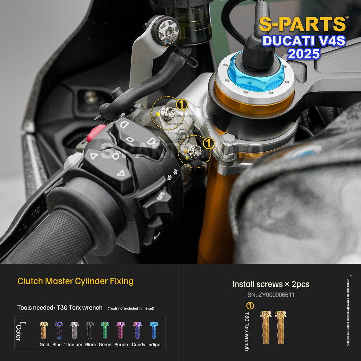 S-PARTS Titanium Front Fairing and Cockpit Fastener Kit for Ducati Panigale V4S 2025