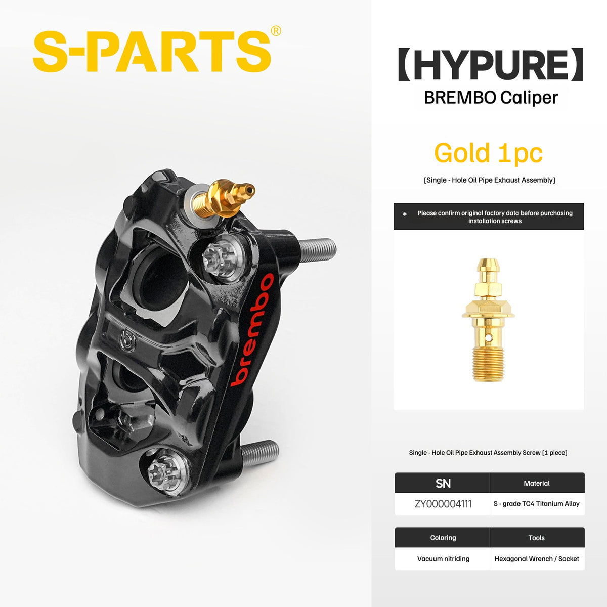 SPARTS Titanium Bolt Kit Compatible with BREMBO HYPURE Brake Caliper（Gold）