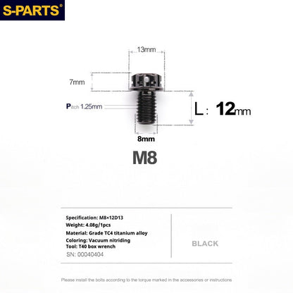 S-PARTS A3 Series M8 Black Titanium Bolts | Motorcycle and Auto Lightweight Modification Obsidian Black L10-120mm