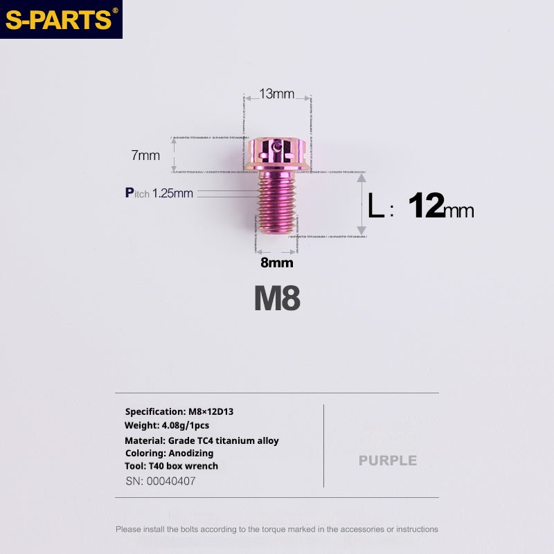 SPARTS A3 Series Purple Titanium Screws M8 L10–120mm for Motorcycle Bicycle Car