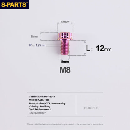 SPARTS A3 Series Purple Titanium Screws M8 L10–120mm for Motorcycle Bicycle Car