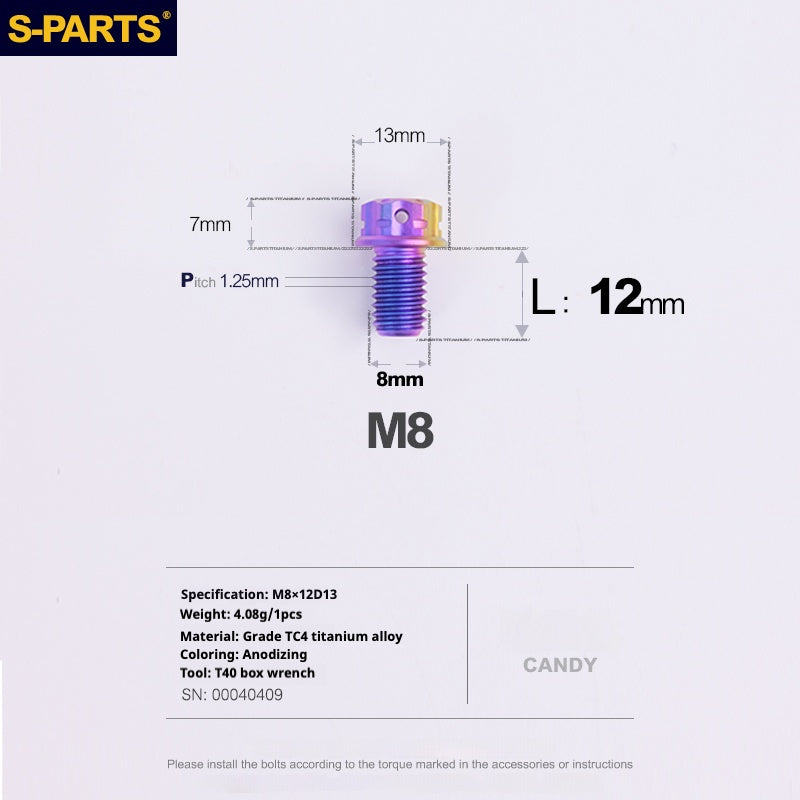 SPARTS A3 Series Candy Color Titanium Screws M8 L10–120mm for Motorcycle Bicycle Car Modification