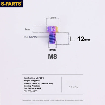 SPARTS A3 Series Candy Color Titanium Screws M8 L10–120mm for Motorcycle Bicycle Car Modification