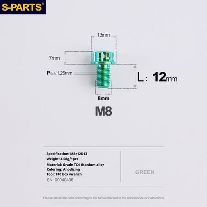 SPARTS A3 Series Green Titanium Screws M8 L10–120mm for Motorcycle Bicycle Car