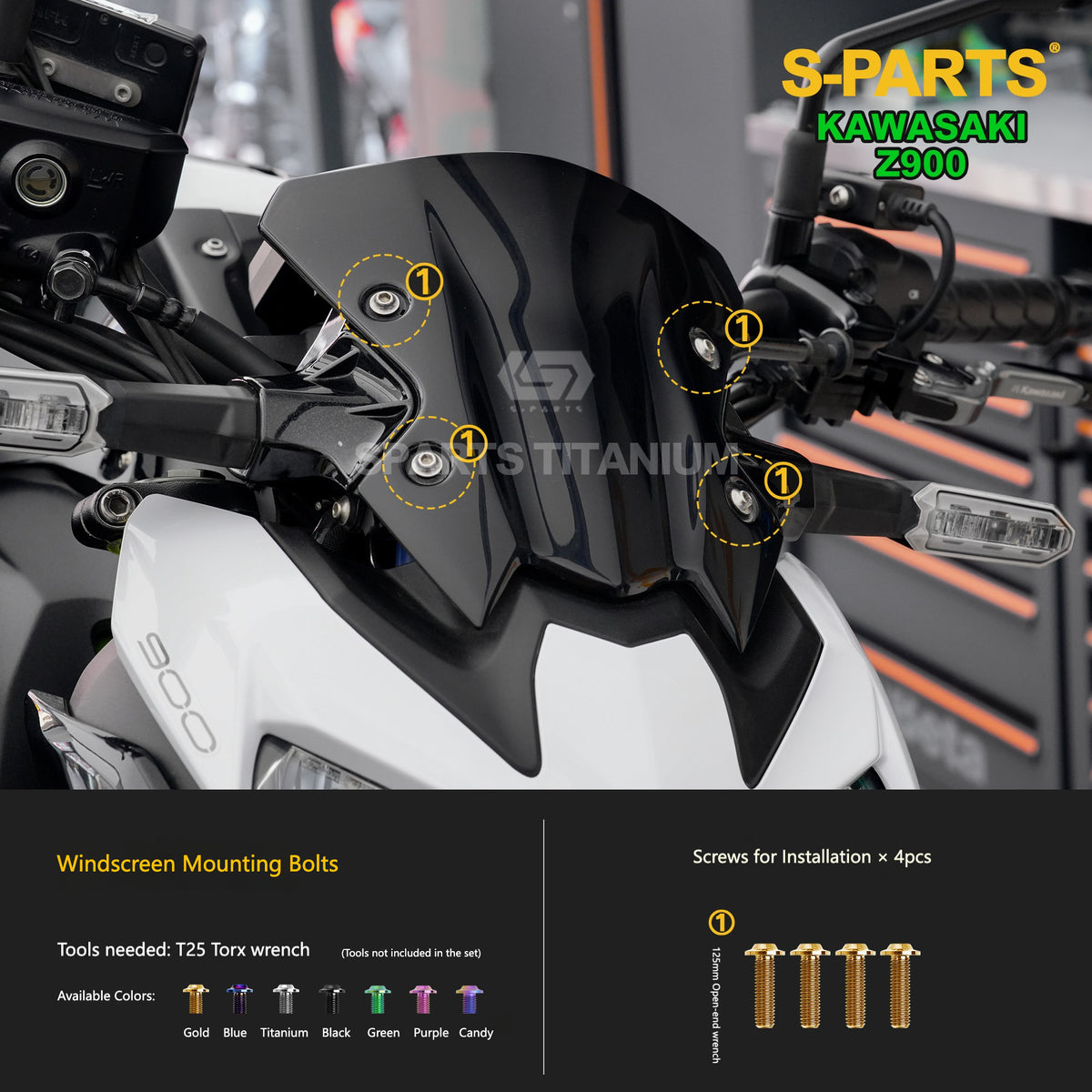 S-PARTS Titanium Fasteners Bodywork, Fairing & Footpeg Bolt Kit for Kawasaki Z900
