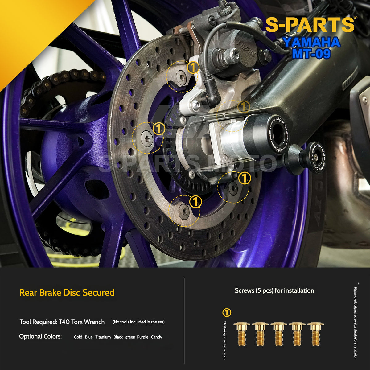 SPARTS Titanium Rear Sprocket Nuts & Rear Braking Fasteners Kit for Yamaha MT-09