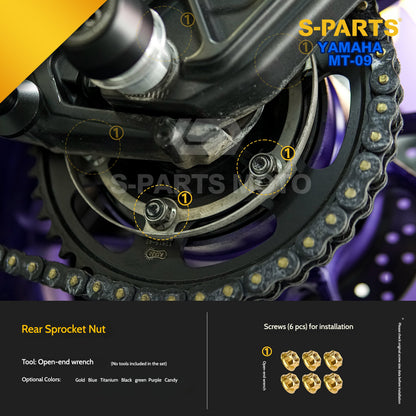 SPARTS Titanium Rear Sprocket Nuts & Rear Braking Fasteners Kit for Yamaha MT-09