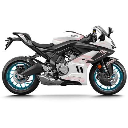 CFMOTO 675SR Violet Graphic Decal Kit Motorcycle Body & Rim Stickers — White Motorcycle