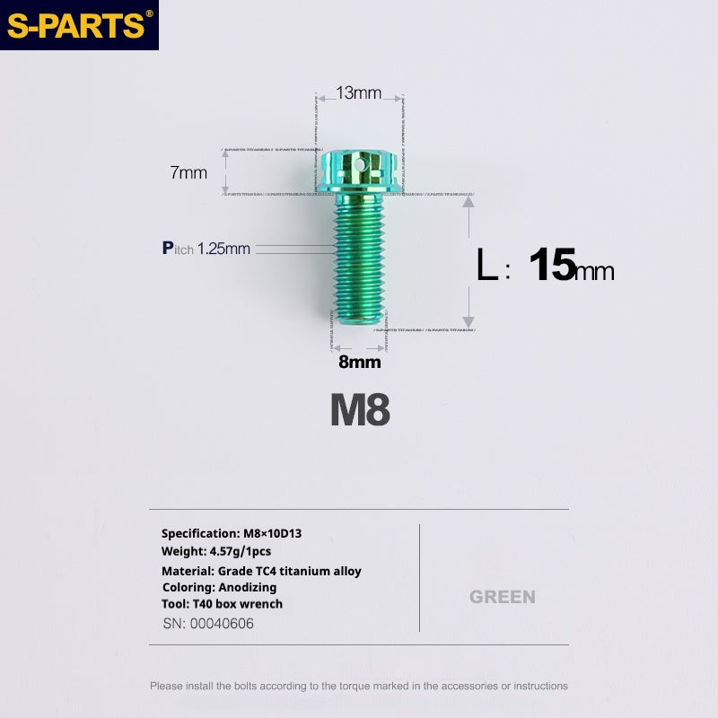 SPARTS A3 Series Green Titanium Screws M8 L10–120mm for Motorcycle Bicycle Car