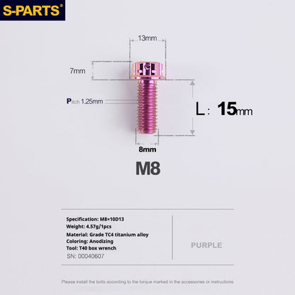 SPARTS A3 Series Purple Titanium Screws M8 L10–120mm for Motorcycle Bicycle Car
