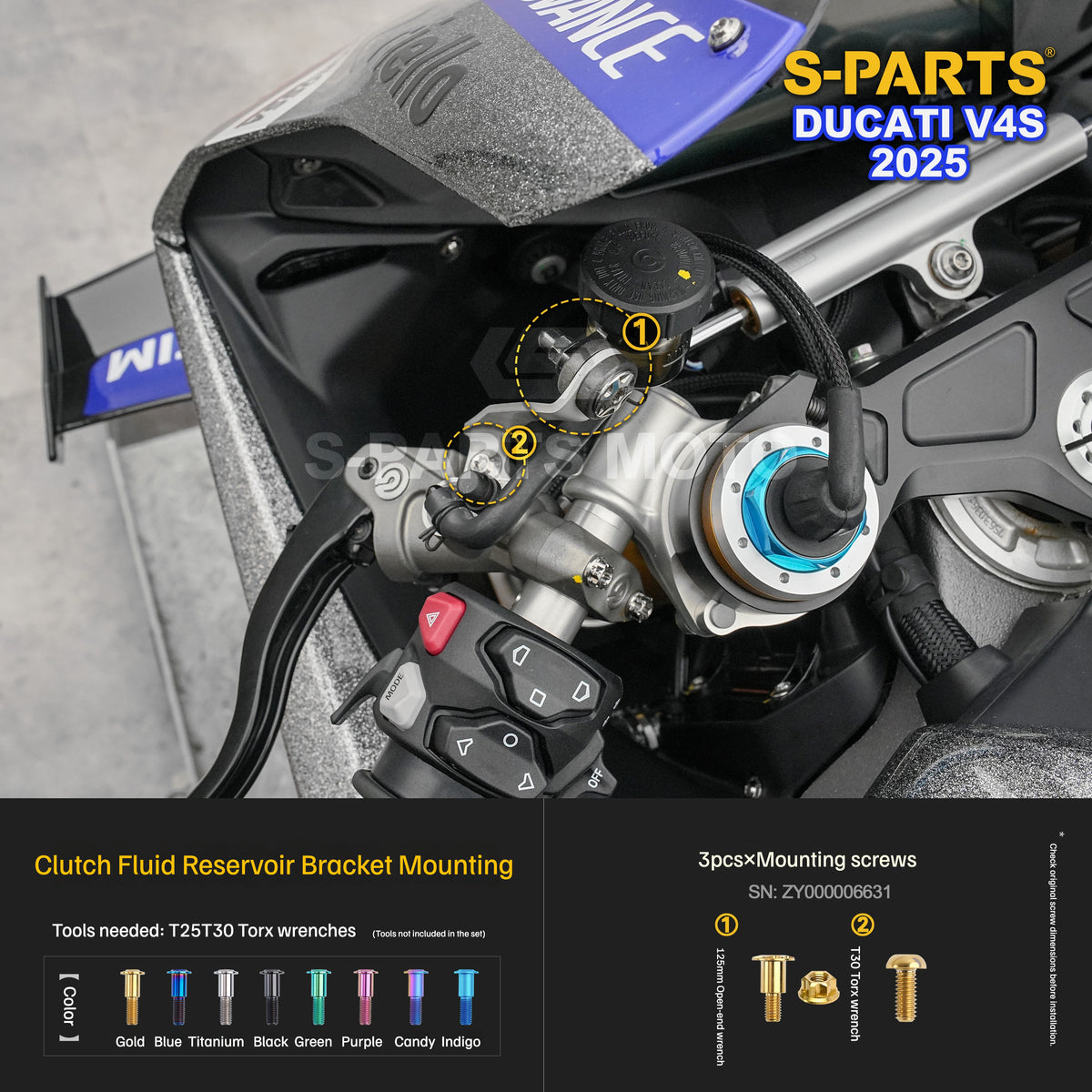 S-PARTS Titanium Front Fairing and Cockpit Fastener Kit for Ducati Panigale V4S 2025