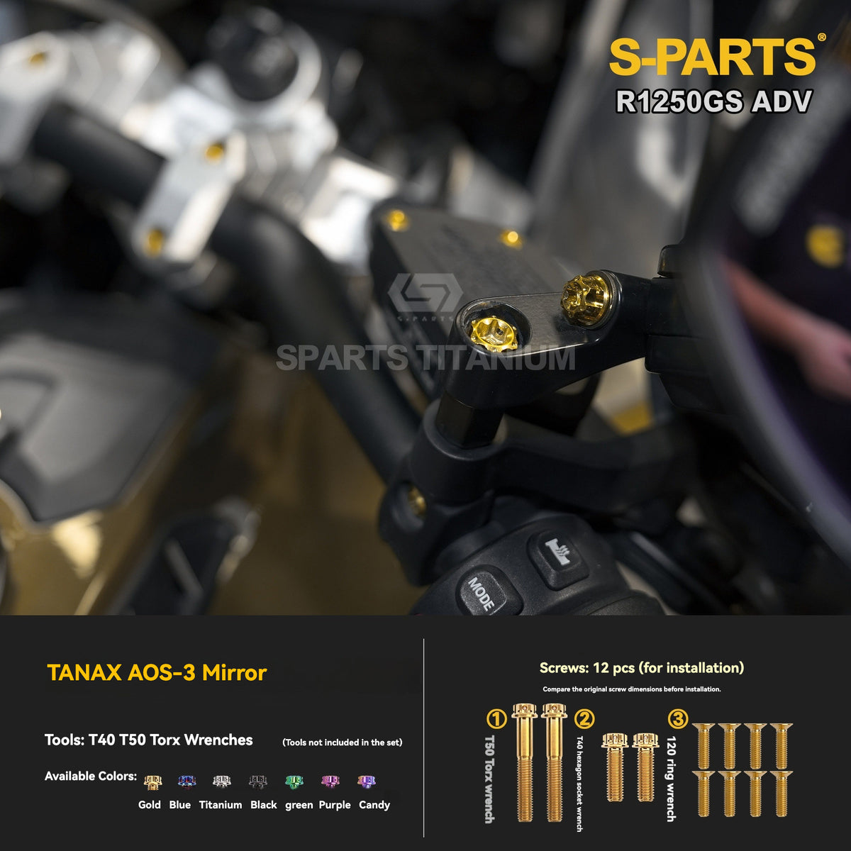 SPARTS Titanium Fairing, Spotlight & Accessory Bolt Kit for BMW R1250GS / ADV