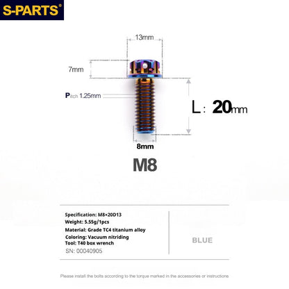 S-PARTS A3 Series M8 Blue Titanium Bolts | Motorcycle and Auto Lightweight Modification Aurora Blue L10-120mm