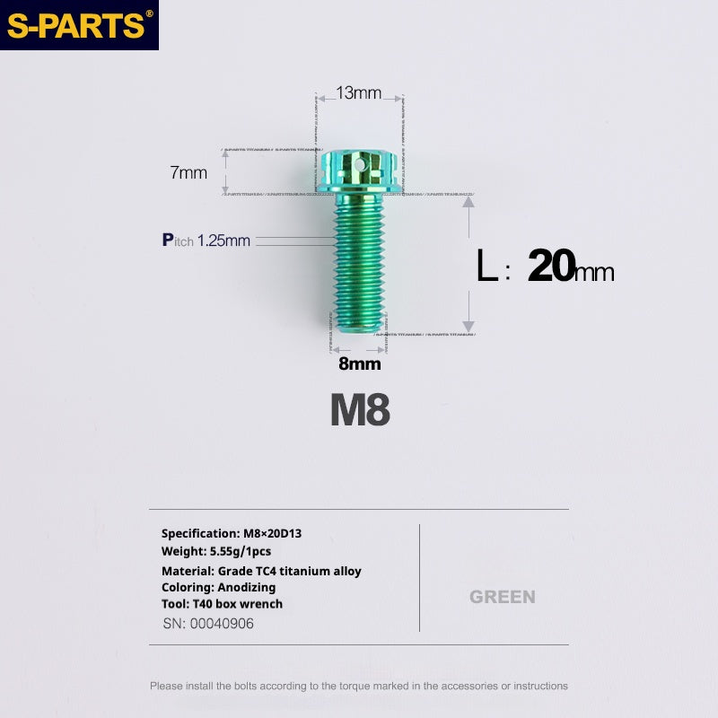 SPARTS A3 Series Green Titanium Screws M8 L10–120mm for Motorcycle Bicycle Car