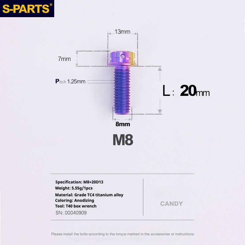 SPARTS A3 Series Candy Color Titanium Screws M8 L10–120mm for Motorcycle Bicycle Car Modification
