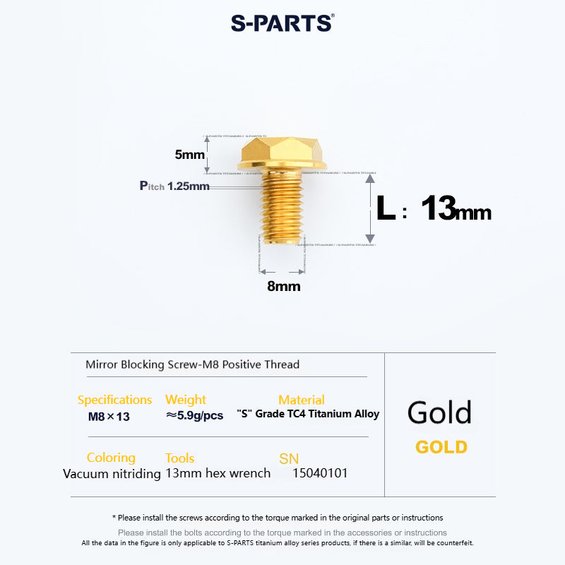 SPARTS Titanium MirrorMotorcycle Rearview Mirror Bolts· M8/M10