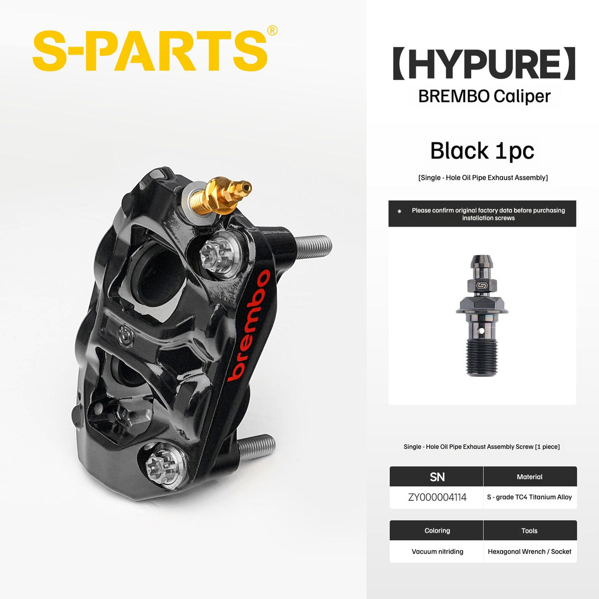 SPARTS Titanium Bolt Kit Compatible with BREMBO HYPURE Caliper - Black
