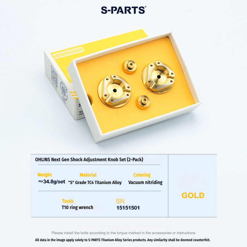 S-PARTS Next-Gen Titanium Suspension Adjuster Knobs for Öhlins Shocks (3-Piece / 6-Piece Kit)