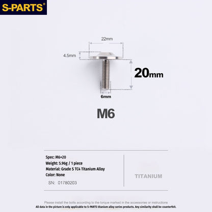 SPARTS Ducati Titanium Seat Bolt M6×20 | TC4 Grade 5 | Motorcycle Upgrade