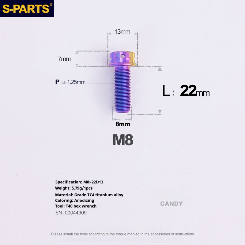 SPARTS A3 Series Candy Color Titanium Screws M8 L10–120mm for Motorcycle Bicycle Car Modification