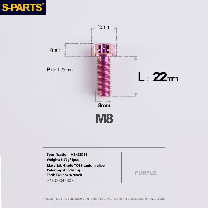 SPARTS A3 Series Purple Titanium Screws M8 L10–120mm for Motorcycle Bicycle Car