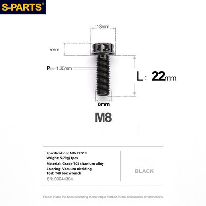 S-PARTS A3 Series M8 Black Titanium Bolts | Motorcycle and Auto Lightweight Modification Obsidian Black L10-120mm