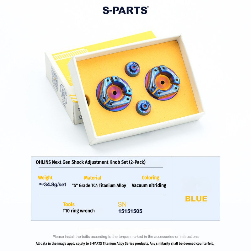 S-PARTS Next-Gen Titanium Suspension Adjuster Knobs for Öhlins Shocks (3-Piece / 6-Piece Kit)