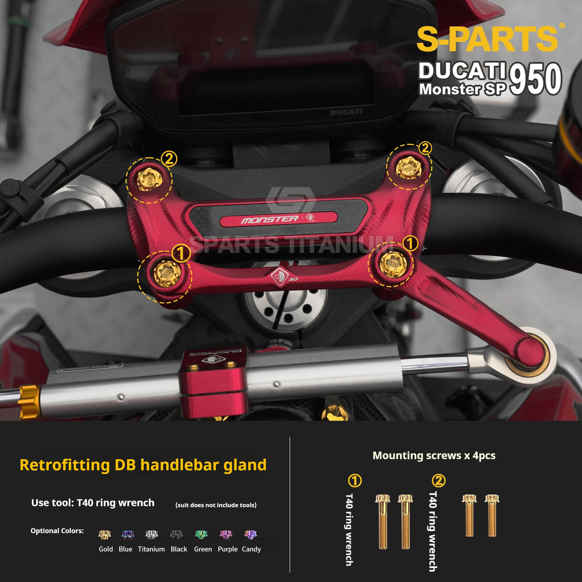 SPARTS Titanium Bolt Kit for Ducati New Monster SP 950 – CNC Titanium Upgrade Kit