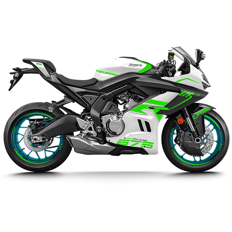 CFMOTO 675SR Violet Graphic Decal Kit Motorcycle Body & Rim Stickers — White Motorcycle