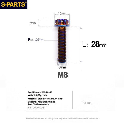 S-PARTS A3 Series M8 Blue Titanium Bolts | Motorcycle and Auto Lightweight Modification Aurora Blue L10-120mm