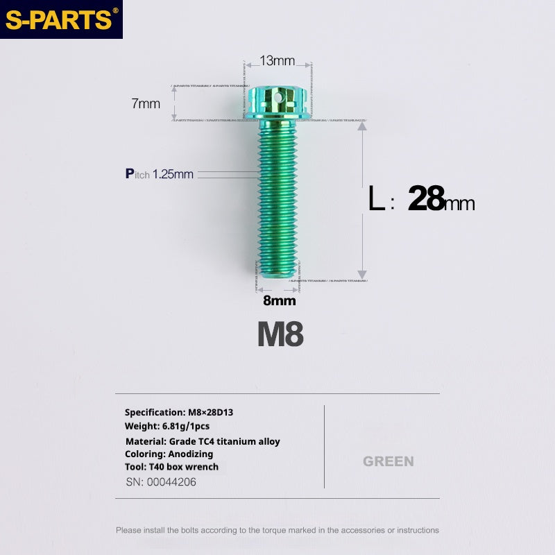 SPARTS A3 Series Green Titanium Screws M8 L10–120mm for Motorcycle Bicycle Car