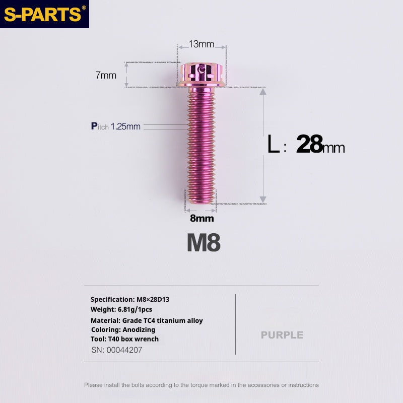 SPARTS A3 Series Purple Titanium Screws M8 L10–120mm for Motorcycle Bicycle Car